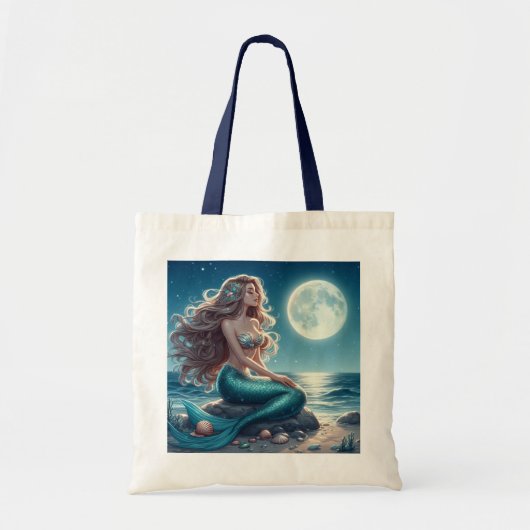 Zeemeermin op het strand 's nachts tote bag (Voorkant)