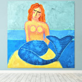 Zeemeermin op Rock Abstract Digitaal Schilderen Canvas Afdruk (Insitu (Houten vloer))