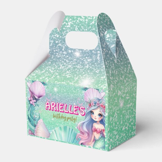 Zeemeermin paarse en blauwgroen glitter Favoriete Bedankdoosjes (Voorkant Zijde)