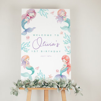Zeemeermin Paarse en Blauwgroen Verjaardag Poster