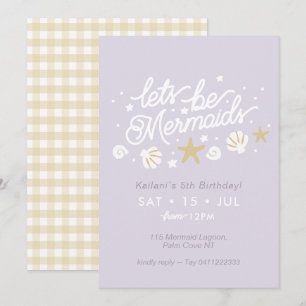 Zeemeermin Party Lila & Gingham Meisjes Verjaardag Kaart