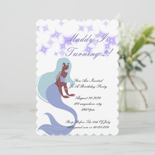 Zeemeermin Party Uitnodiging voor meisjes (Staand voorkant)
