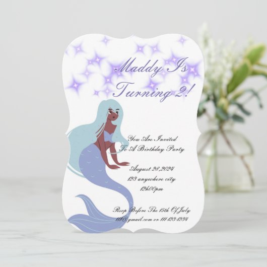 Zeemeermin Party Uitnodiging voor meisjes (Staand voorkant)