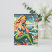zeemeermin pin up briefkaart (Staand voorkant)
