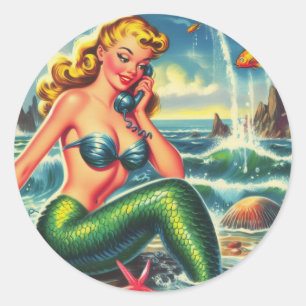 zeemeermin pin up ronde sticker