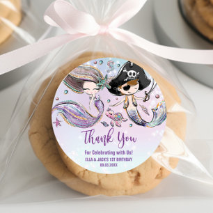 Zeemeermin Pirate Onder het Zee Joint Birthday Fav Ronde Sticker