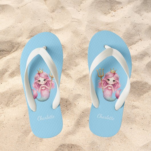 Zeemeermin prinses blauw roze naam meisje kinder teenslippers