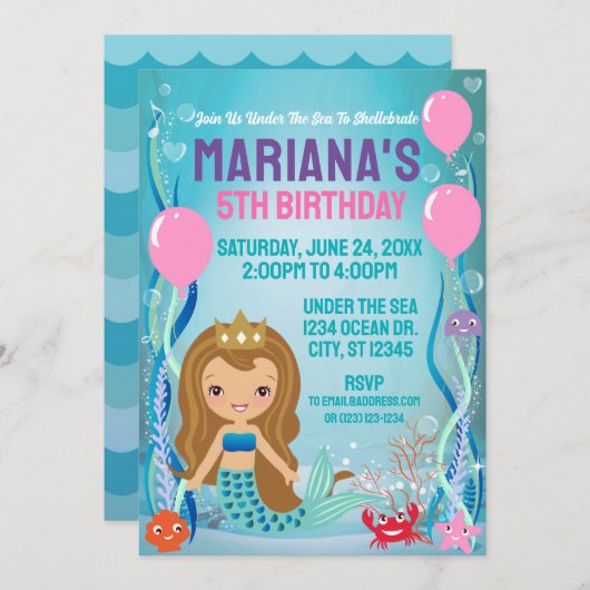 Zeemeermin Prinses Onder De Zee (goud/licht) Kaart (Voorkant / Achterkant)