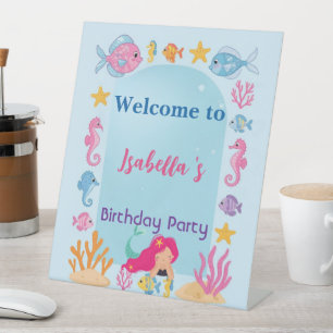 Zeemeermin Rainbow Magical verjaardagsfeestje Reclamebord Met Voetstuk