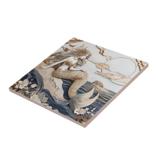 Zeemeermin Rechtszijdige Faux Relief Japanse Aziat Tegeltje (Zijkant)