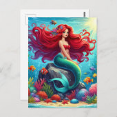 Zeemeermin rood haar briefkaart (Voorkant / Achterkant)