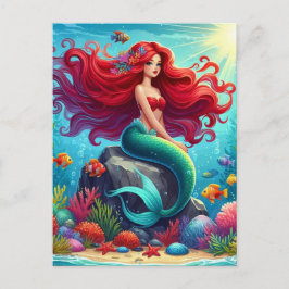 Zeemeermin rood haar briefkaart