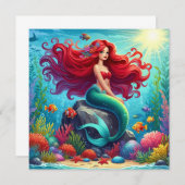 Zeemeermin rood haar kaart (Voorkant / Achterkant)
