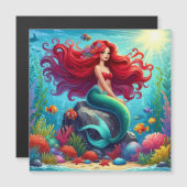 Zeemeermin rood haar magnetische uitnodiging (Voorkant / Achterkant)