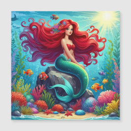 Zeemeermin rood haar magnetische uitnodiging