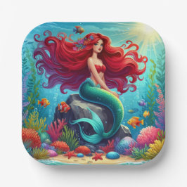 Zeemeermin rood haar papieren bordje