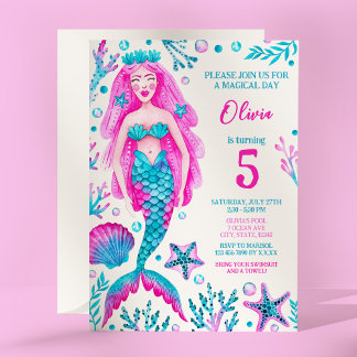 Zeemeermin Roze en Turquoise Meisje Verjaardagsfee Kaart