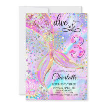 Zeemeermin Roze Paarse Verjaardag Duik in Drie