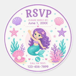 Zeemeermin RSVP Verjaardag Ronde Sticker