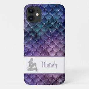 *~* Zeemeermin schaalt Zilver Glitter Blauwgroen B iPhone 11 Hoesje