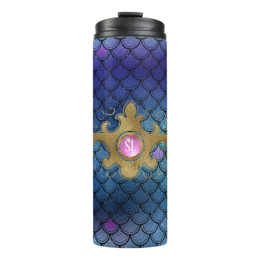 Zeemeermin schalen edelsteen monogram thermosbeker (Voorkant)