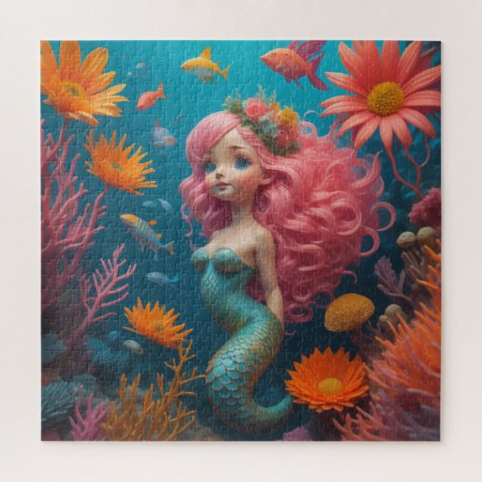 Zeemeermin schattig roze legpuzzel (Verticaal)