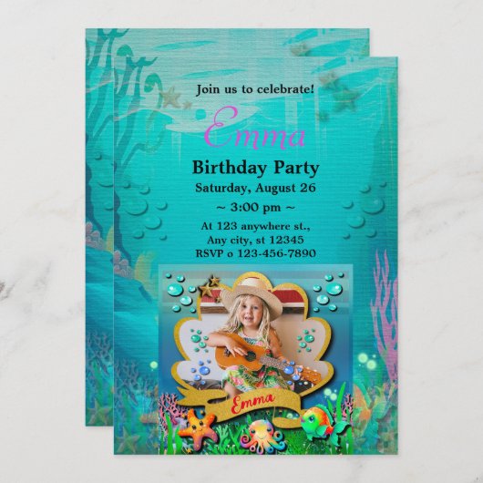 Zeemeermin, Schelp, Zee Dieren Vrienden, Koraalrif Kaart (Voorkant / Achterkant)