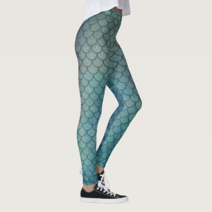 Zeemeermin Schubben Grunge Aqua Blauw Leggings