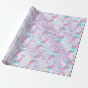 Zeemeermin Schubben Waterverf Patroon Paars Cadeaupapier