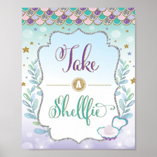 Zeemeermin Selfie Station Neem een Shellfie Bord D Poster (Voorkant)