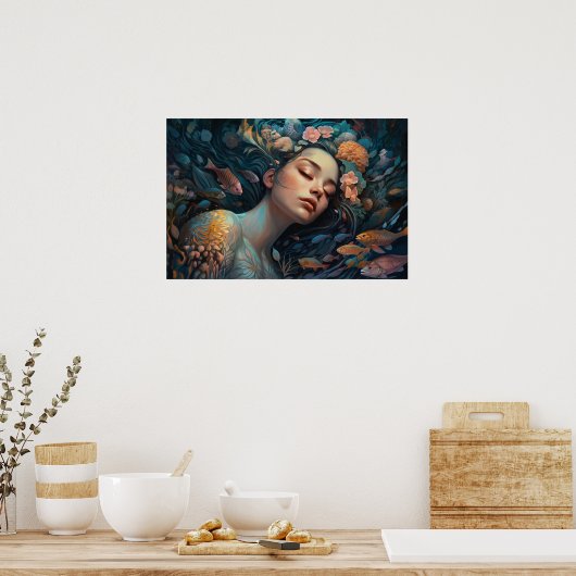 Zeemeermin slaapt in rif poster (Keuken)