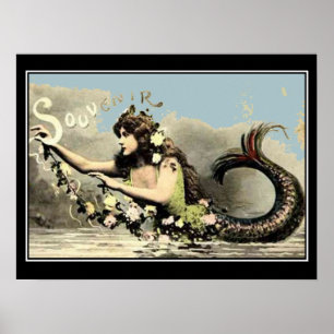 Zeemeermin Souvenir Vintage Toeristenposter Poster