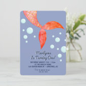 Zeemeermin staart Blauw 1e verjaardag uitnodiging (Staand voorkant)