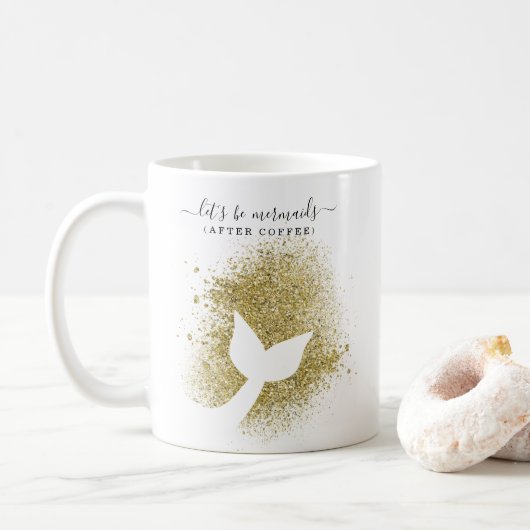 Zeemeermin Staart Silhouet in Gouden Glitter Koffiemok (Met donut)