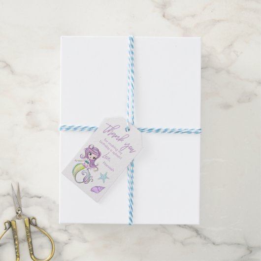 Zeemeermin Starfish Verjaardagsfeest Dank u Labels Cadeaulabel (Met Touw)