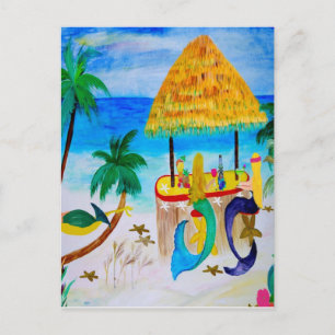 Zeemeermin Strand Tiki Bar Kunst Briefkaart