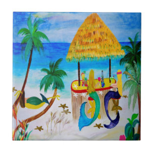 Zeemeermin Strand Tiki Bar Kunst Tegeltje