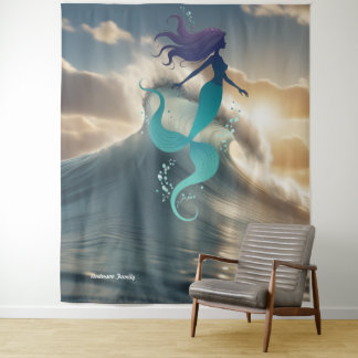Zeemeermin Sunrise Ocean gepersonaliseerd wandtapi Wandkleed