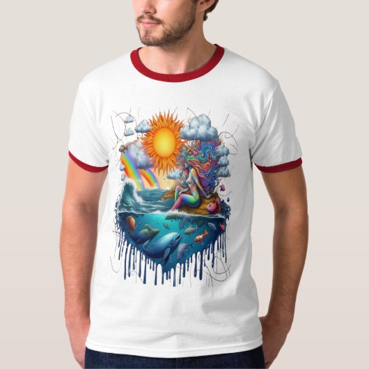 Zeemeermin Surreal Onderbewuste Zongekust Ochtend T-shirt (Voorkant)