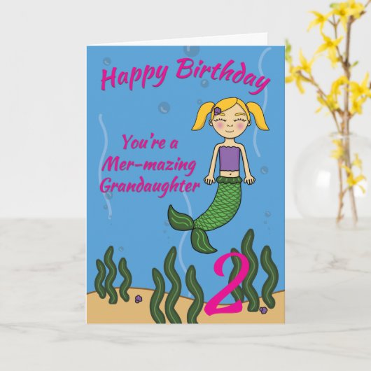 Zeemeermin Verjaardag Kaart voor Grootdochter Elke (Gele Bloem)