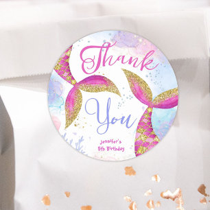 Zeemeermin Verjaardag Meisjes Roze Goud Ronde Sticker