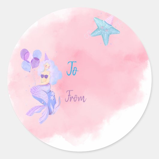 Zeemeermin Verjaardag naar Vanaf Aangepast label (Voorkant)