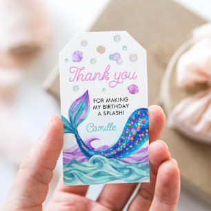 Zeemeermin Verjaardag Zwembad Party Dank u Cadeaulabel