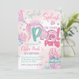 Zeemeermin Verjaardags Zwembad Feest Uitnodiging