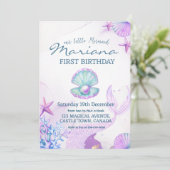 Zeemeermin Verjaardagsfeest Parel Eerste Verjaarda Kaart (Staand voorkant)