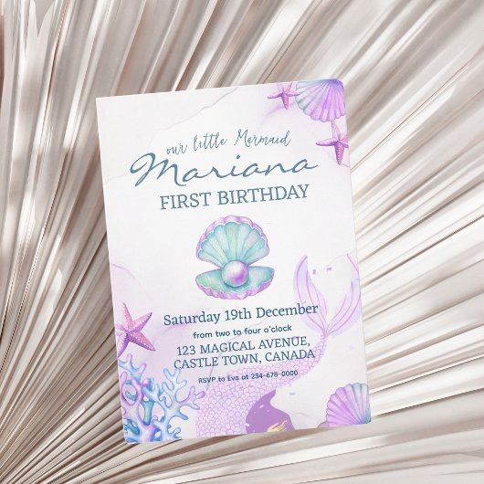 Zeemeermin Verjaardagsfeest Parel Eerste Verjaarda Kaart