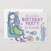 Zeemeermin Verjaardagsfeest Uitnodiging (Voorkant / Achterkant)