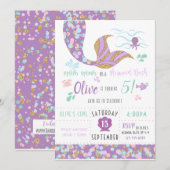 Zeemeermin verjaardagsfeestje uitnodiging Paarse & (Voorkant / Achterkant)