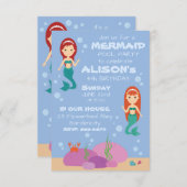 Zeemeermin verjaardagsmeisje zomer zwembad party u kaart (Voorkant / Achterkant)