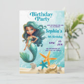 Zeemeermin Verjaardagsuitnodiging, onder het Zee U Kaart (Staand voorkant)